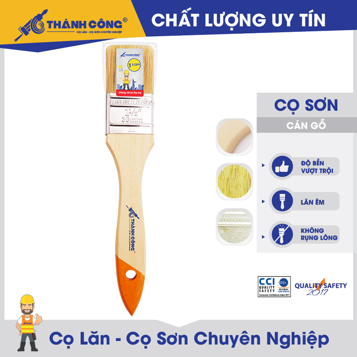 12 cây Cọ sơn Thành Công chổi quét sơn cán gỗ cọ quét sơn 100% lông heo dùng được cho sơn nước và sơn dầu cao cấp