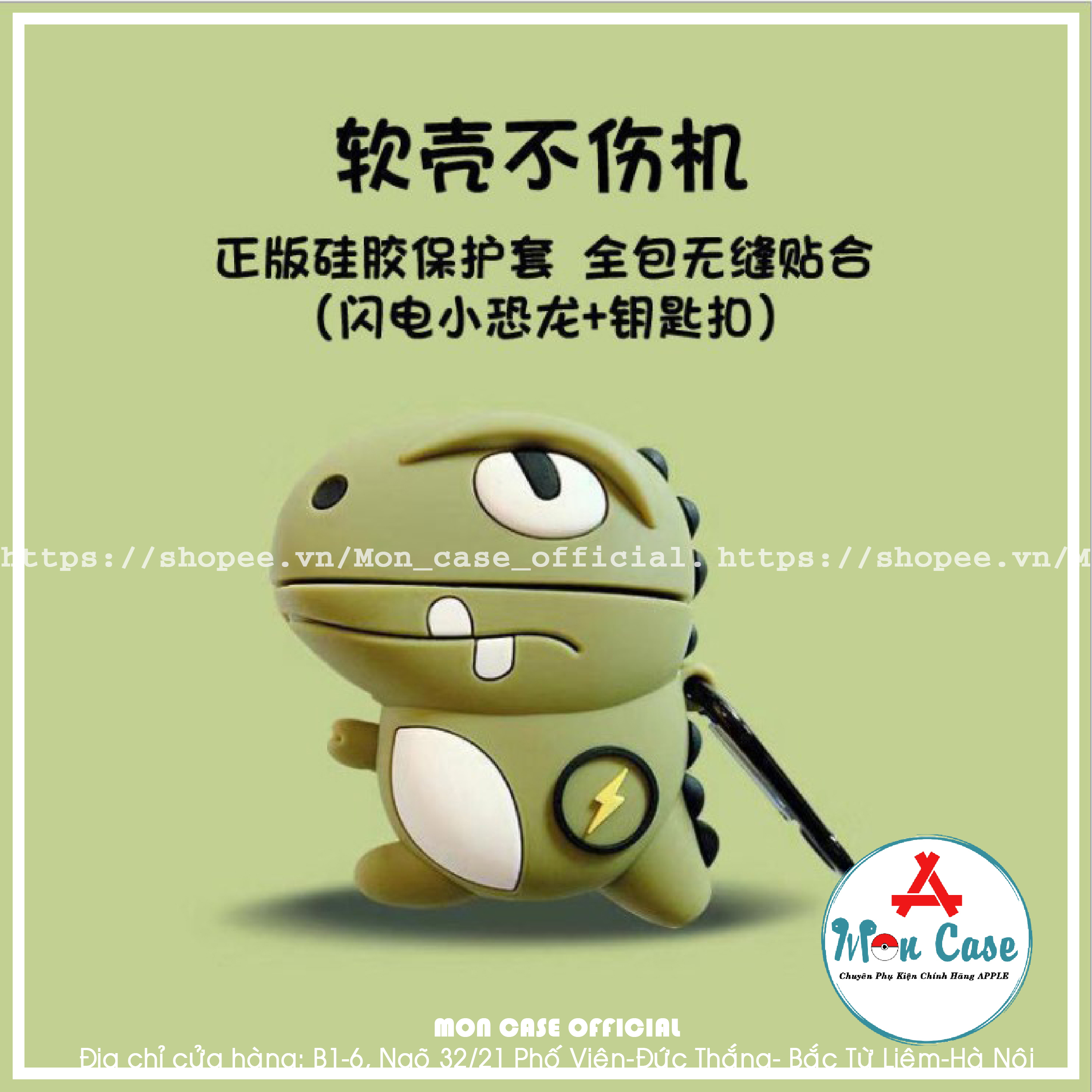 🔥Case Airpods Bảo Vệ Tai Nghe Hình Khủng Long Sấm Sét 🔥Màu Xanh Lá - Phù Hợp Với Airpods 1/2/Pro Siêu Cute Dễ Thương