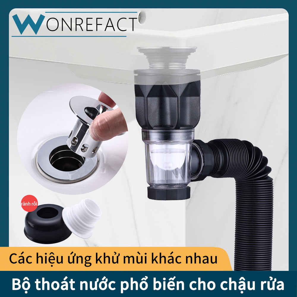 Chống hôi tuyệt đối ống xả ruột gà đầu nhấn xả xi phông chậu rửa mặt được thiết kế xếp gấp thu ngắn hoặc kéo dài ống xả bồn rửa mặt lavabo