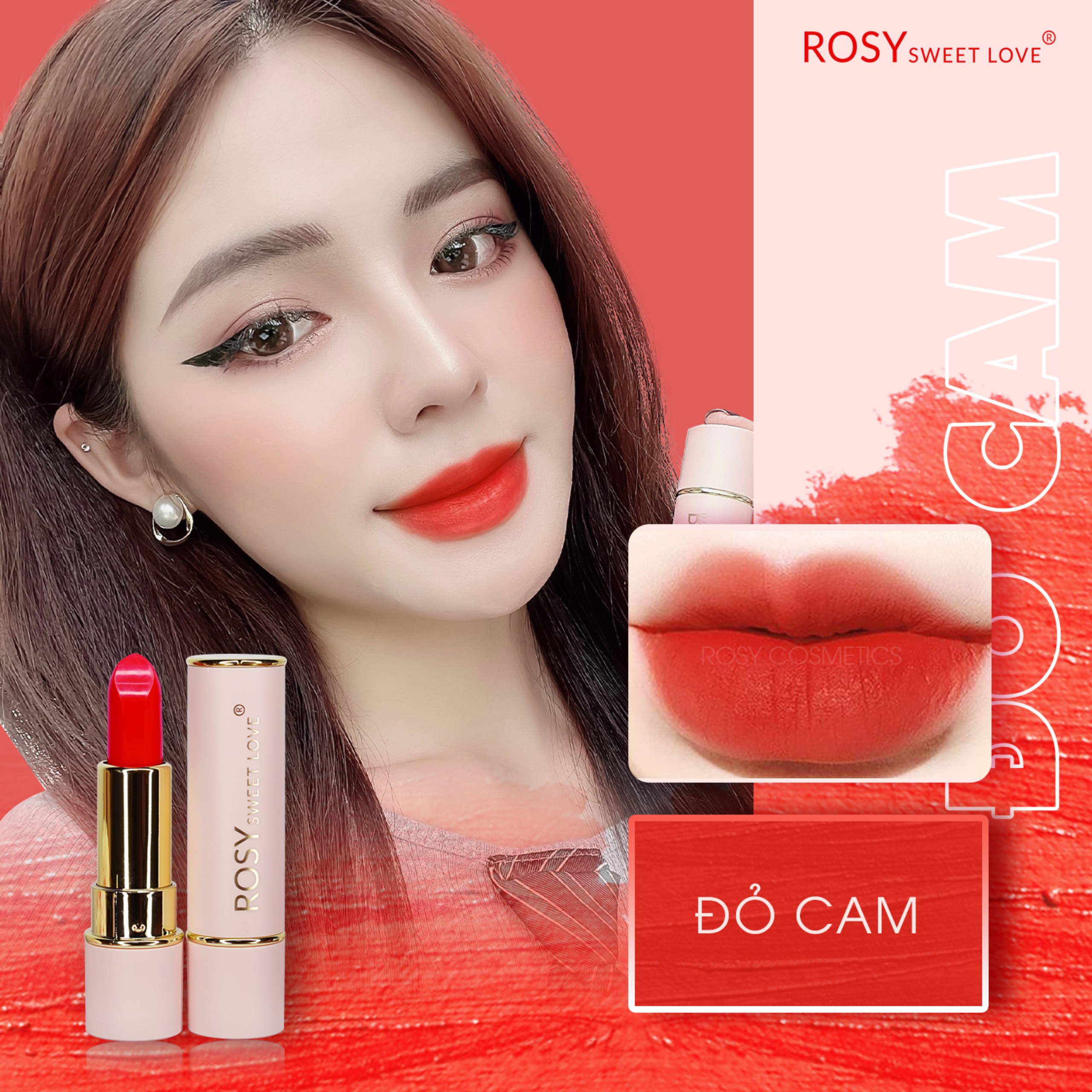 Son sáp siêu lì công nghệ mới rosy sweetlove màu đỏ cam
