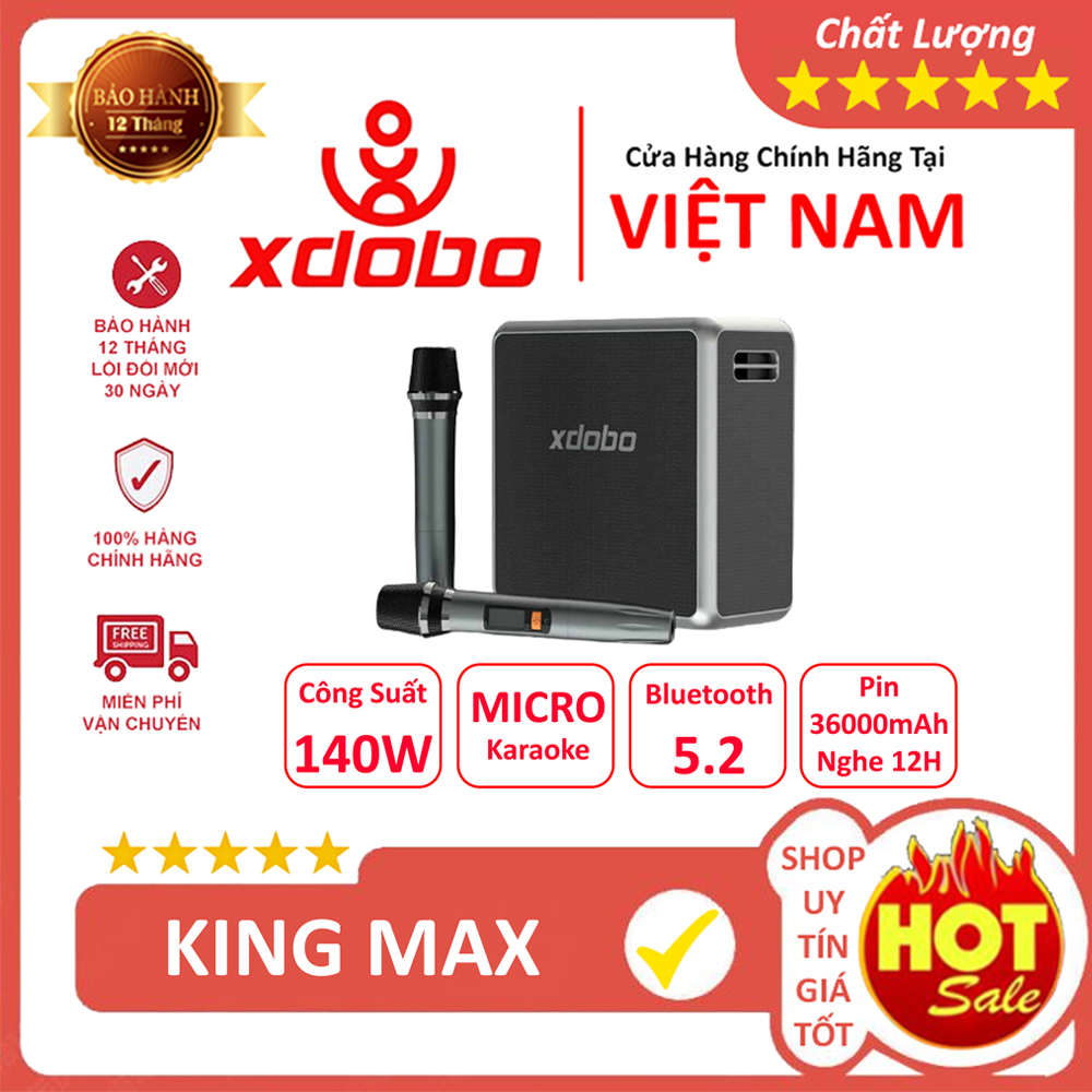 Loa Karaoke Bluetooth 5.2 Xdobo King Max, Công Suất 140W, Chống Nước IPX6, Hỗ Trợ Hát Karaoke, Thẻ T