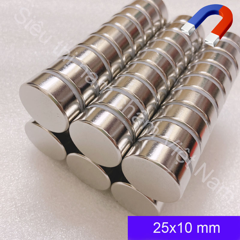 Nam châm hình trụ n52 kích thước 25x10mm, lực hút mạnh