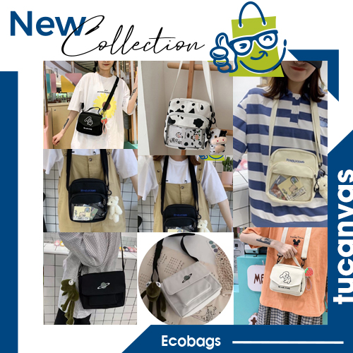 Túi đeo chéo, túi vải canvas đeo chéo nữ họa tiết bò sữa mix cùng phụ kiện bò sữa trẻ trung, năng động TUCANVAS