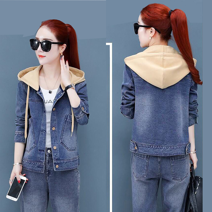 Áo Khoác Jean Nữ Kèm Nón hang cao cap loai 1