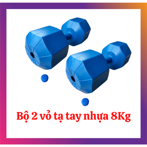 Vỏ tạ tay nhựa 8kg màu xanh dương (Bộ 2 cái vỏ tạ tay bát giác chưa nhồi bê tông)