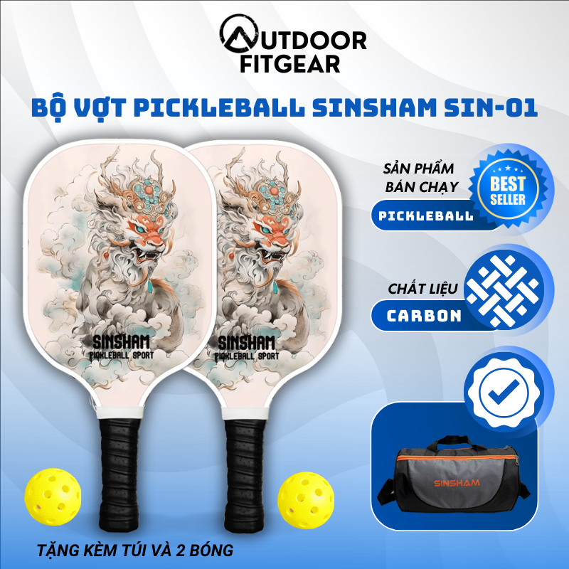 Vợt Pickleball Sinsham SIN-01 sợi thủy tính siêu nhẹ bền đẹp chịu lực tốt TẶNG KÈM TÚI VÀ BÓNG