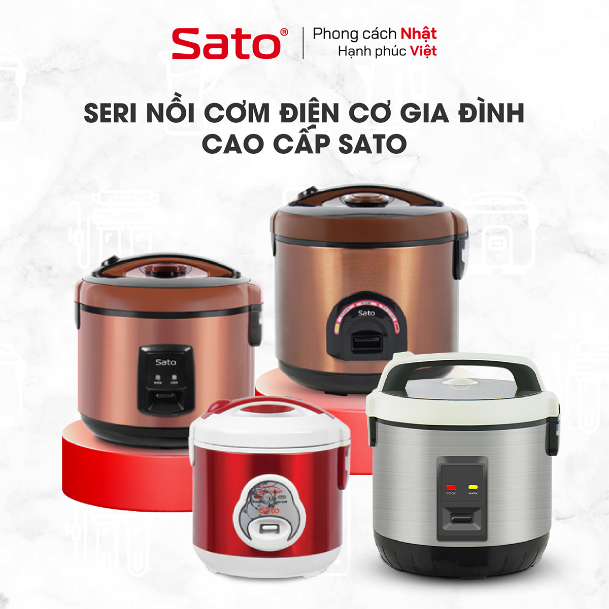 Seri nồi cơm điện cơ gia đình cao cấp Sato
