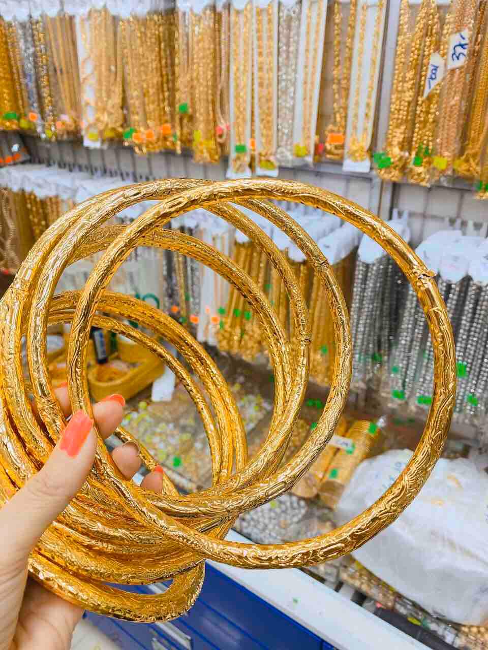 Kiềng cổ cưới khắc hình rồng phụng mạ vàng 24k