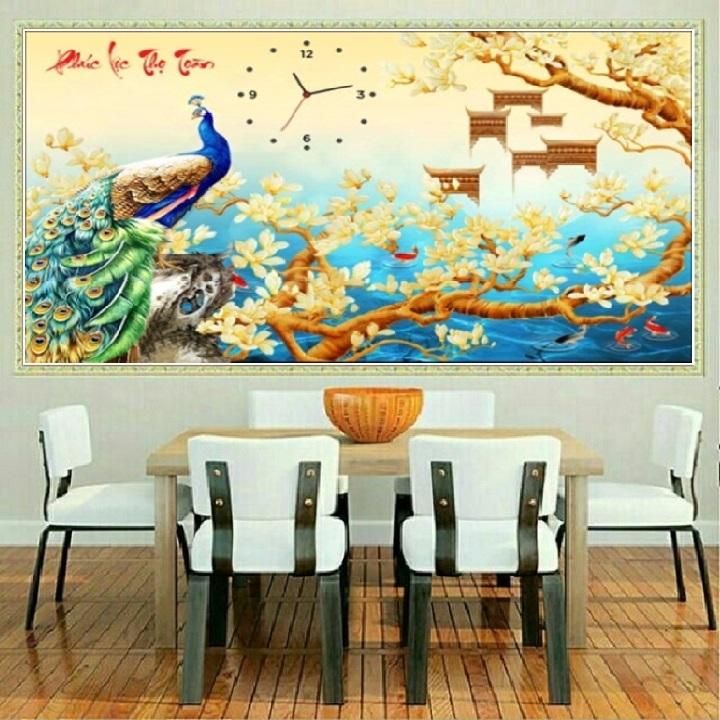 Tranh Đính Đá Đồng Hồ Phúc Lộc Thọ Toàn LV414 Kích Thước 100*70Cm (Tranh Tự Đính)