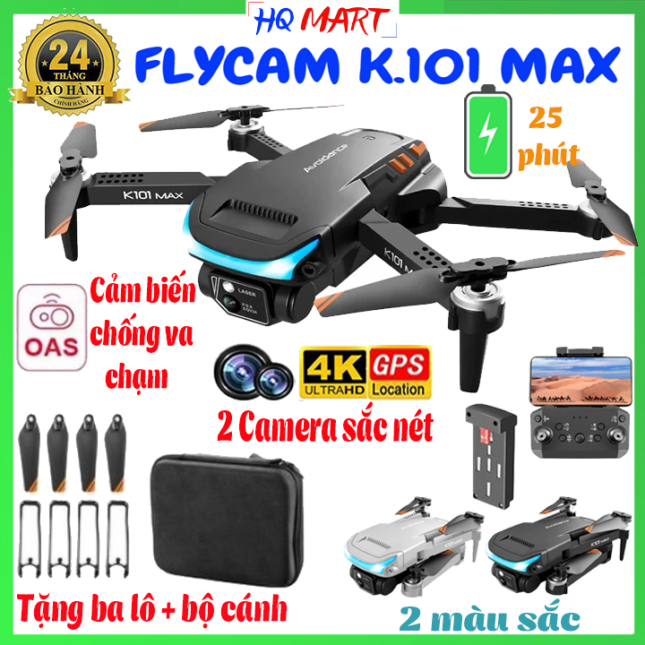 {Bảo Hành 2 Năm} Máy bay điều khiển từ xa, Flycam mini drone K101 Max, Play cam giá rẻ, Máy bay camera 4K full HD, có cảm biến chống va chạm, pin trâu bay tới 25 phút, tầm bay 500m