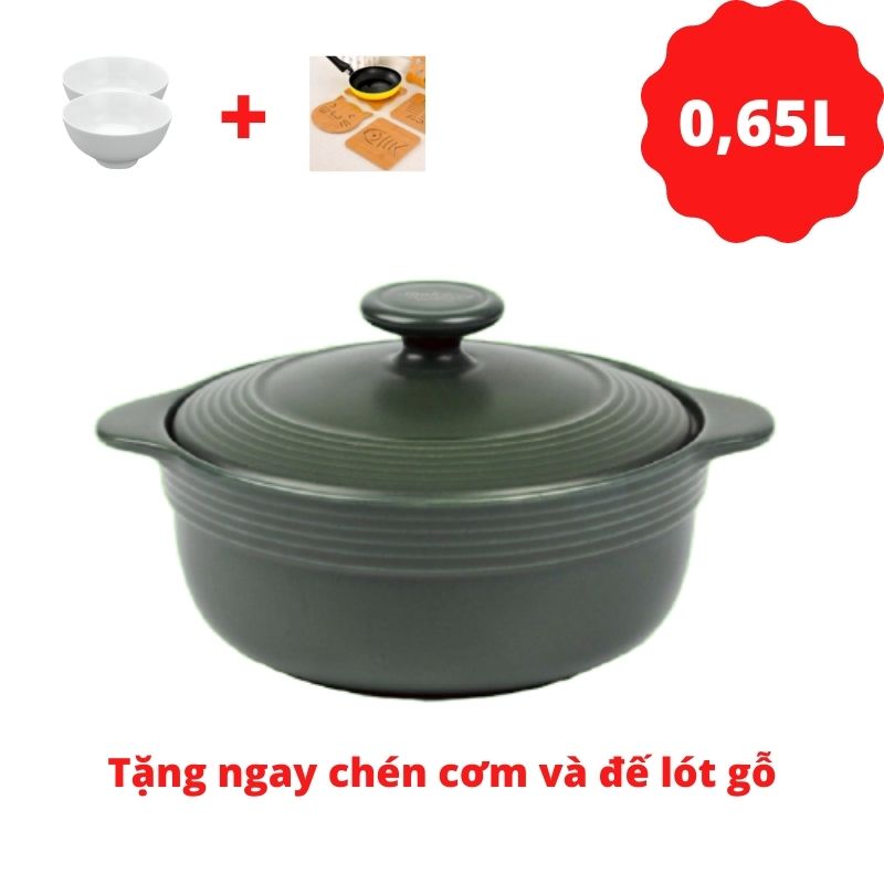 [HCM][Tặng chén cơm + đế lót tre]Nồi sứ dưỡng sinh 2 quai Minh Long I (0.65L)