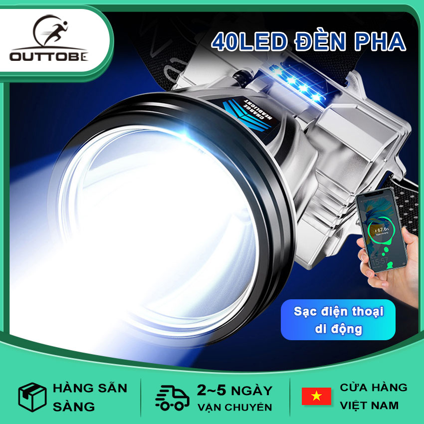 Outtobe Đèn Pin Siêu Sáng,Đèn pin đội đầu,Đèn pin đội đầu pin trâu chống nước cao cấp,Đèn pin đội đầu siêu sáng Đèn pin led đội đầu