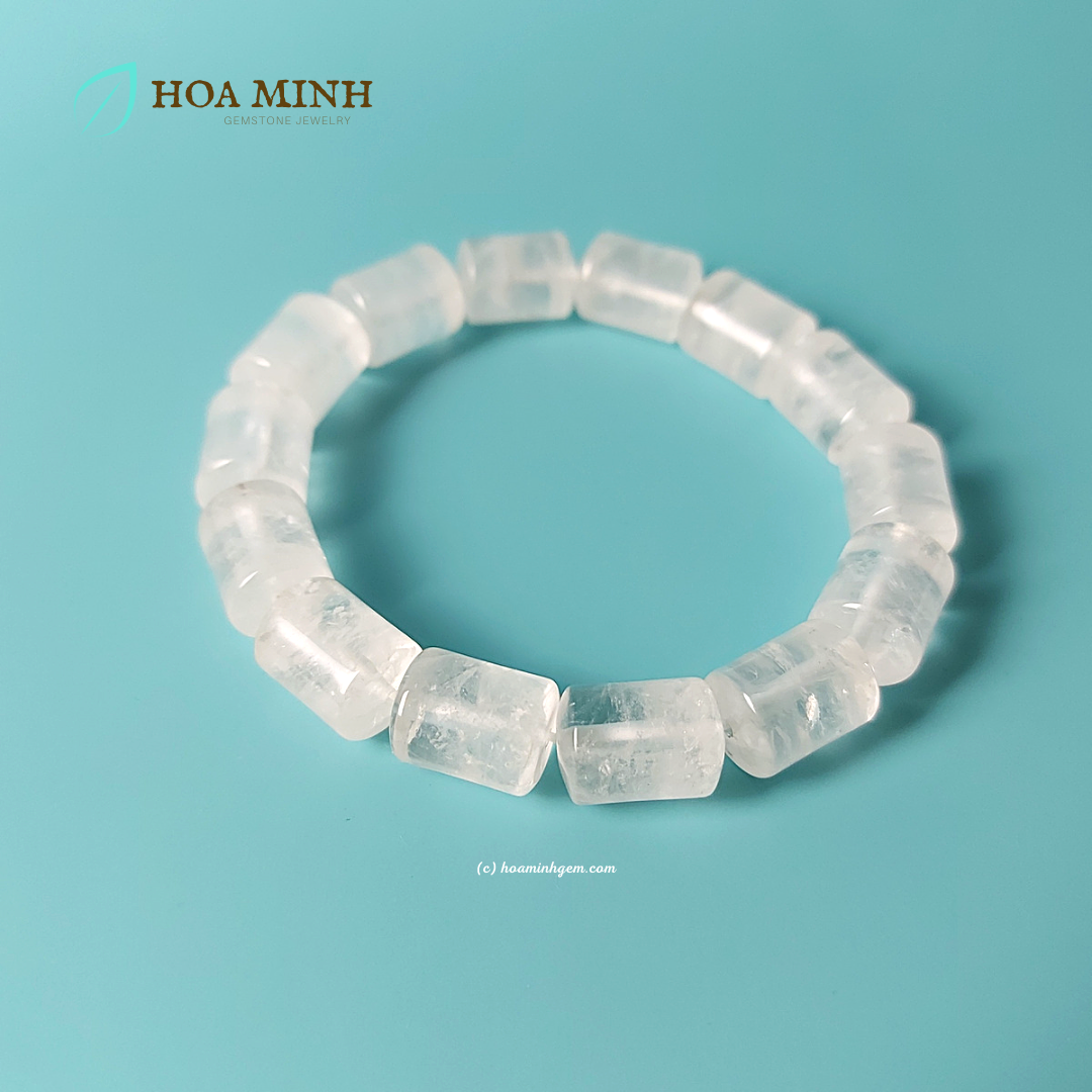 Vòng tay thạch anh trắng ưu linh lu thống size 10x14mm hợp mệnh kim, thủy | hoa minh gem