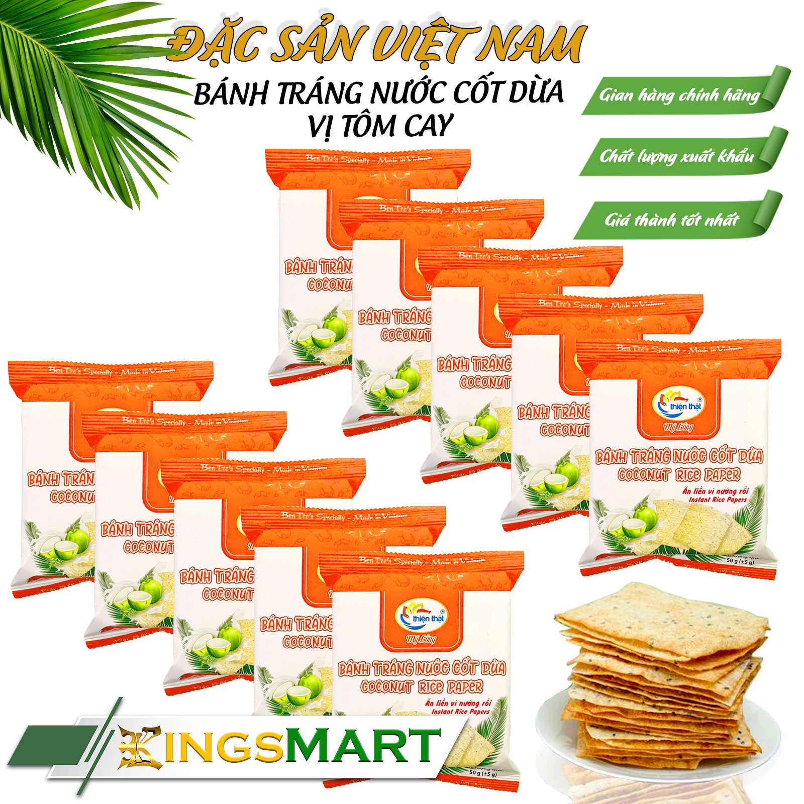 [Siêu tiết kiệm] Combo 10 Bánh tráng nướng nước cốt dừa vị tôm cay - Thương hiệu THIỆN THẬT - Đặc sản Mỹ Lồng Bến Tre