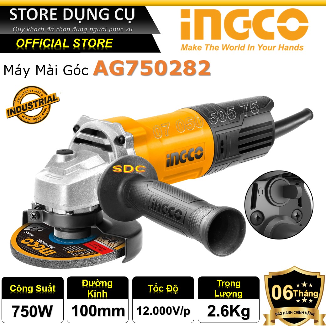750w máy mài góc 100mm ingco ag750282 | máy cắt cầm tay công tắc đuôi