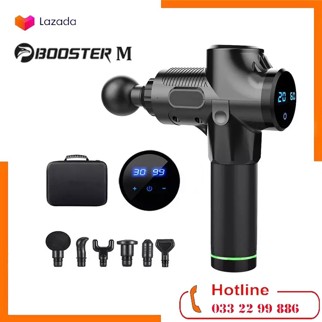 [ TẶNG TÚI ĐỰNG ] BOOSTER M.Súng massage cầm tay Pin 2400mAh, Massa toàn thân với 6 đầu 9 tốc độ massa và 30 tốc độ rung tùy chỉnh, Màn hình cảm ứng LED LCD massa thư giãn, giảm đau cơ toàn thân