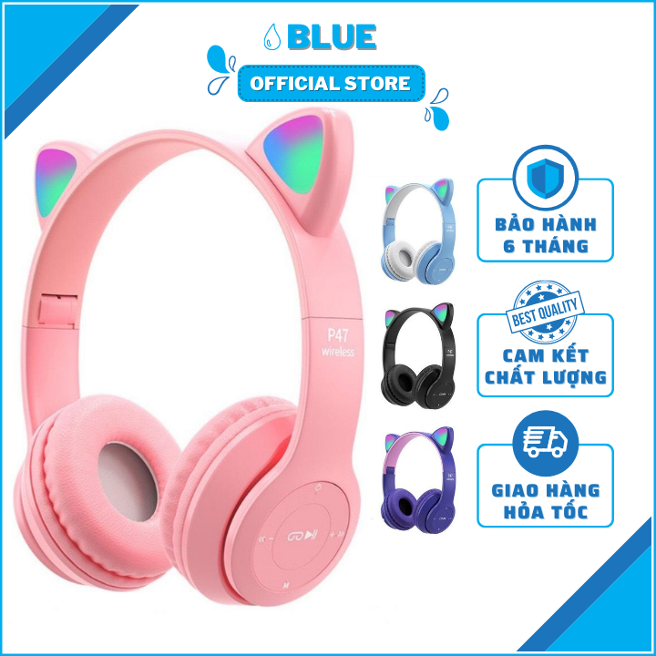 Tai nghe bluetooth Tai mèo P47M, Tai nghe không dây bluetooth cho nữ cute - blue.store