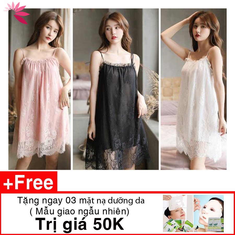 Váy ngủ sexy hai dây size dưới 60 kg đồ ngủ voan thun ren cúp ngực quyến rũ AN9.Mua 2 giảm 10% Fllow giảm 20k