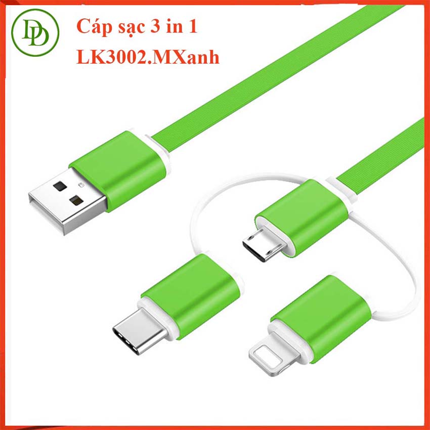 Dây sạc 3 đầu hàng cao cấp, chính hãng-dây dù chống hư dây, sạc nhanh LK3002