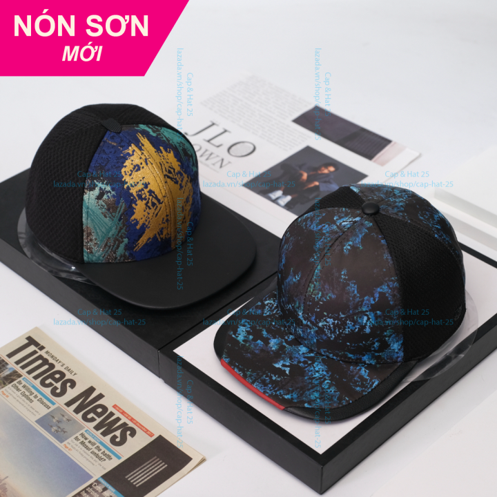 1 cặp 2 nón sơn snapback ánh kim và snapback xanh loang chính hãng hàng chuẩn tem 7 màu cao cấp mới / nón kết sơn