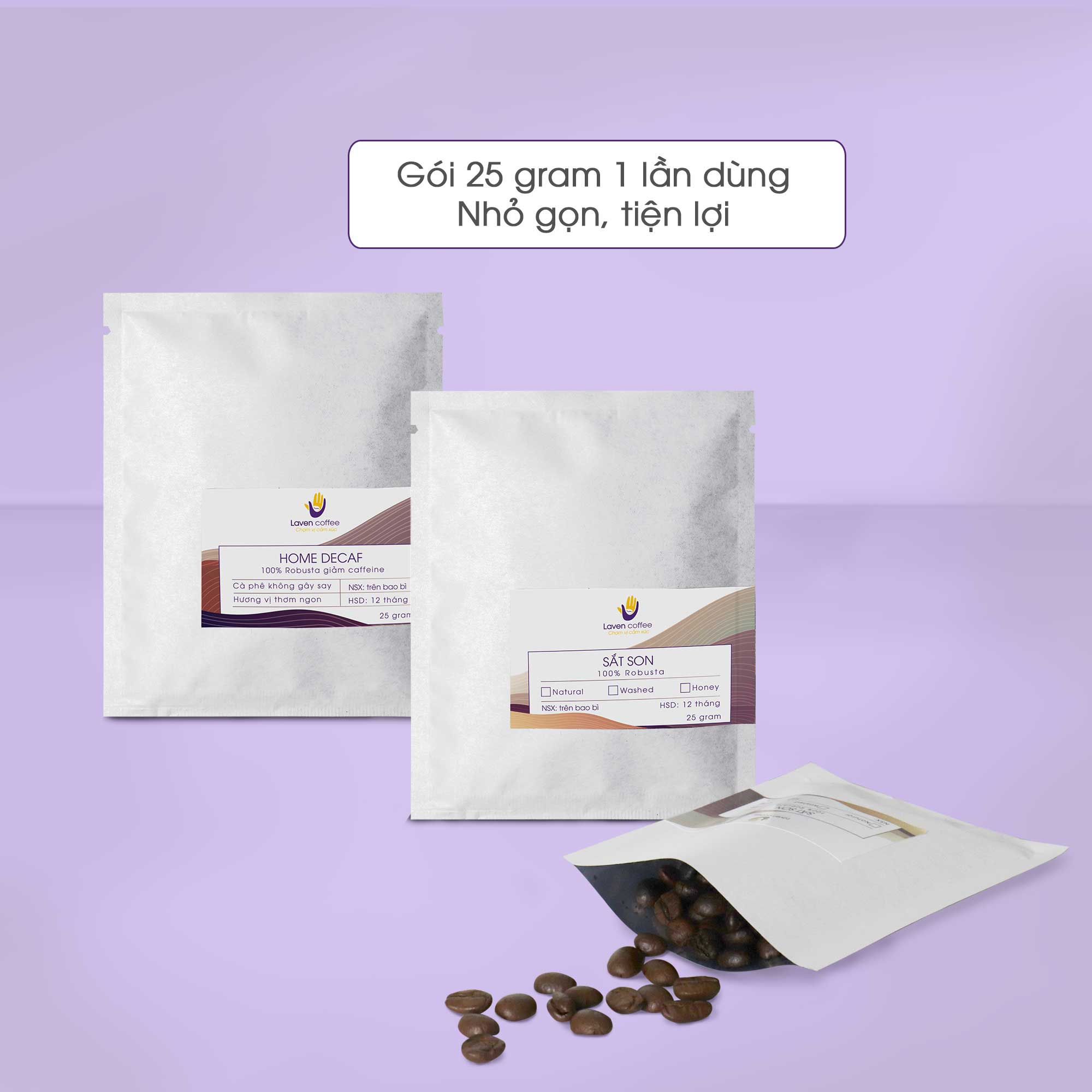 Cà phê rang xay pha phin 25gr, nguyên chất, gói dùng thử - Laven Coffee