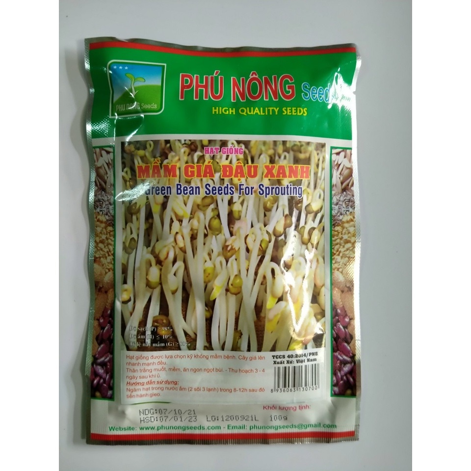 Gói 100gram hạt giống mầm giá đậu xanh phú nông