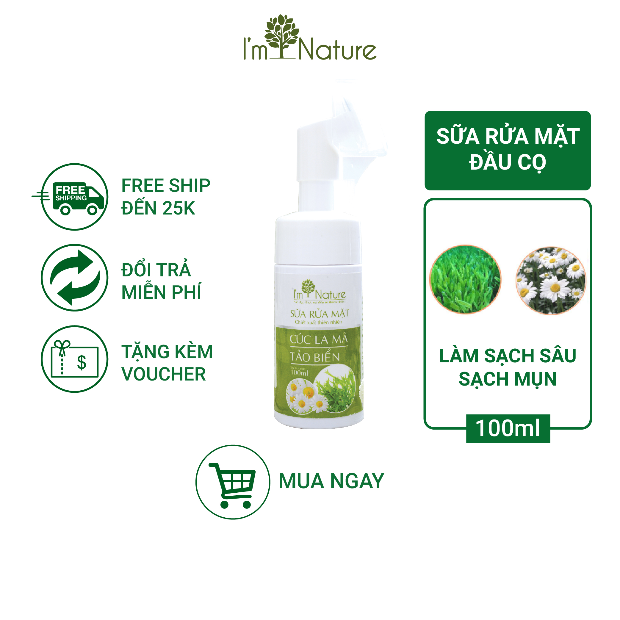 Sữa Rửa Mặt I'm Nature 100ml Cho Mọi Loại Da