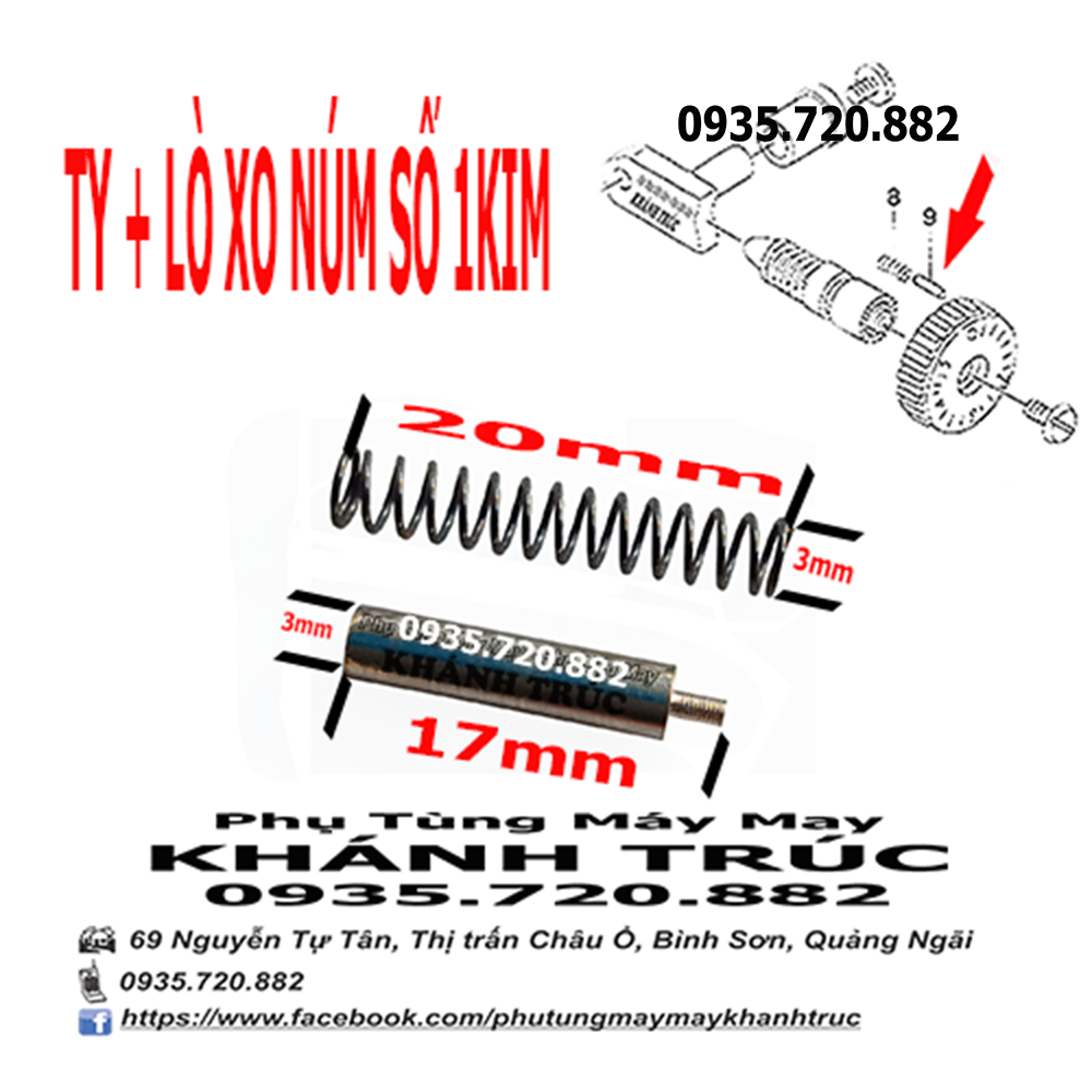 BỘ Ty + lò xo núm số máy may công nghiệp 1kim