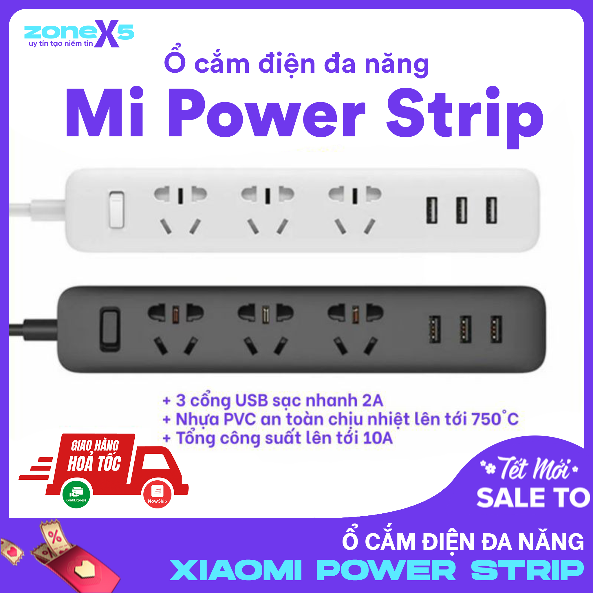 Ổ cắm điện xiaomi mi power strip - ổ điện xiaomi 3 cổng usb sạc nhanh 2a
