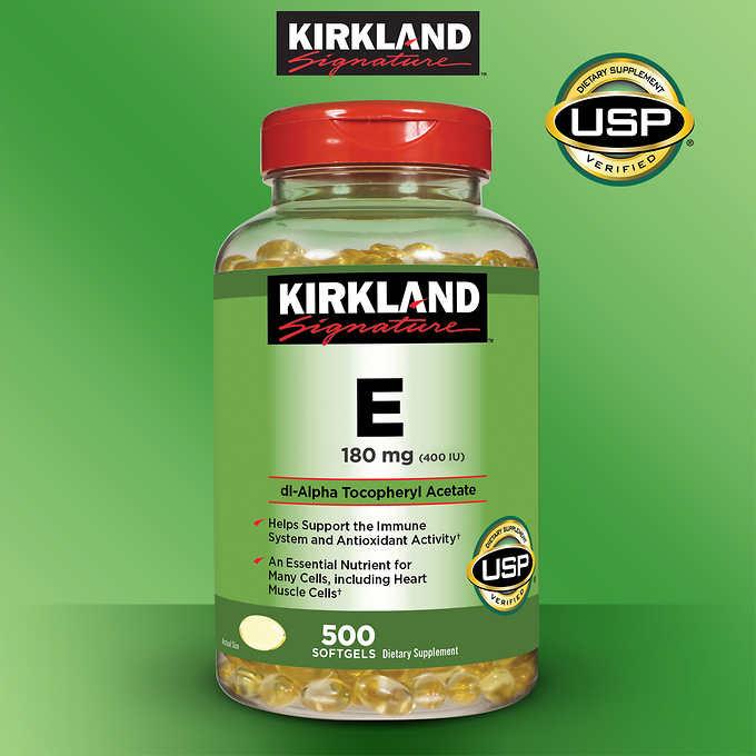 Viên uống Vitamin E 400IU 180mg Kirkland hộp 500 viên Hàng Mỹ hạn dùng 2026