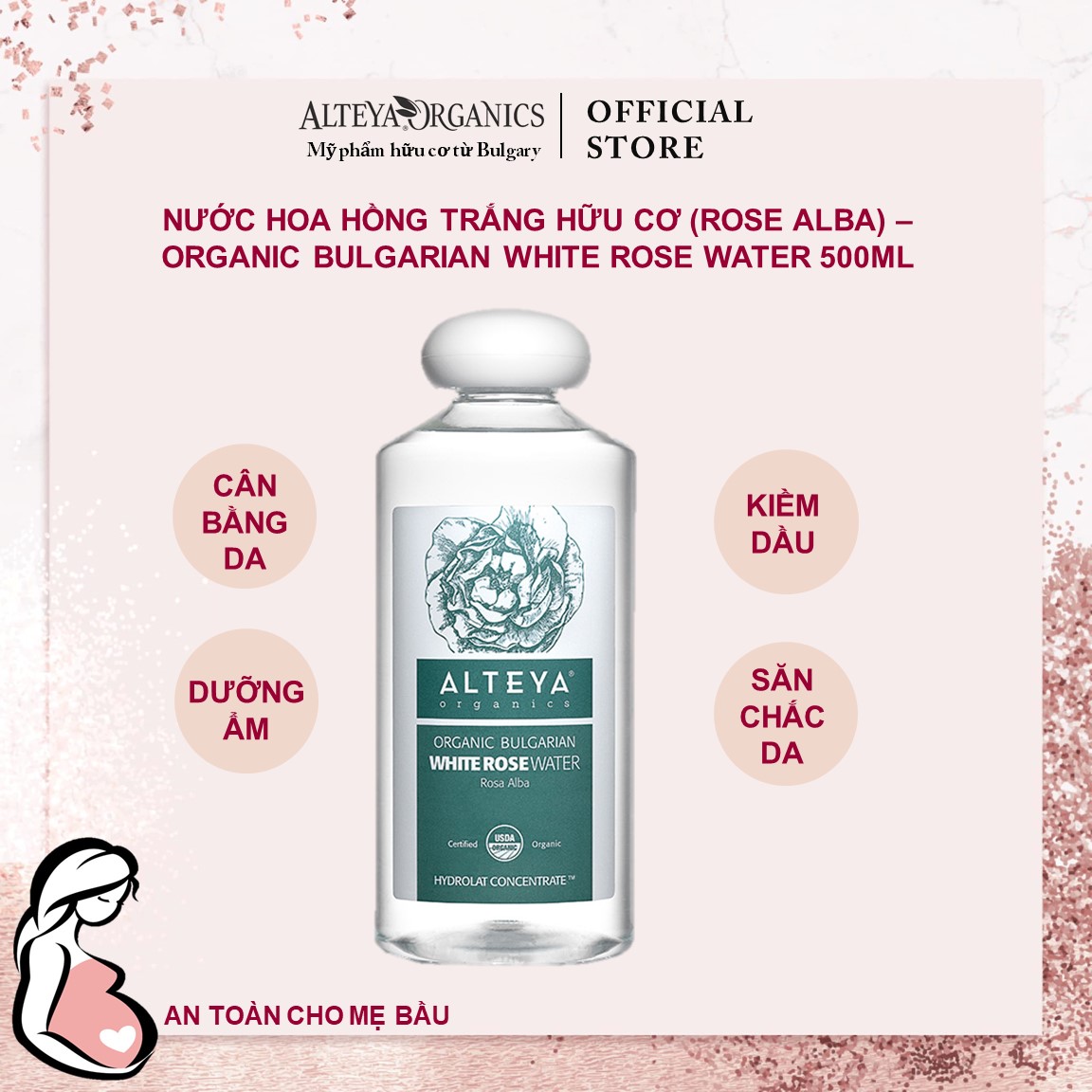 Nước Hoa Hồng Trắng Bulgaria Hữu Cơ (Rose Alba) Alteya Organics Bulgarian White Rose Water 500ml