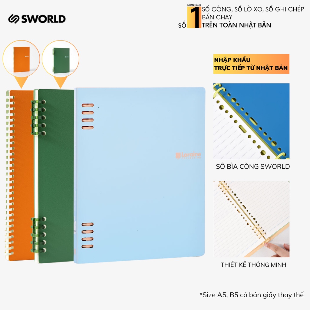 Sổ Còng Thông Minh Sworld Các Loại Bán Chạy #1 Nhật Bản Kèm Giấy A5, B5, Bìa Nhựa Cao Cấp 2 Màu, Kèm Ruột Giấy Siêu Mịn