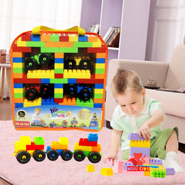 Bộ xếp hình mầm non 155 chi tiết cho bé lắp ghép sáng tạo
