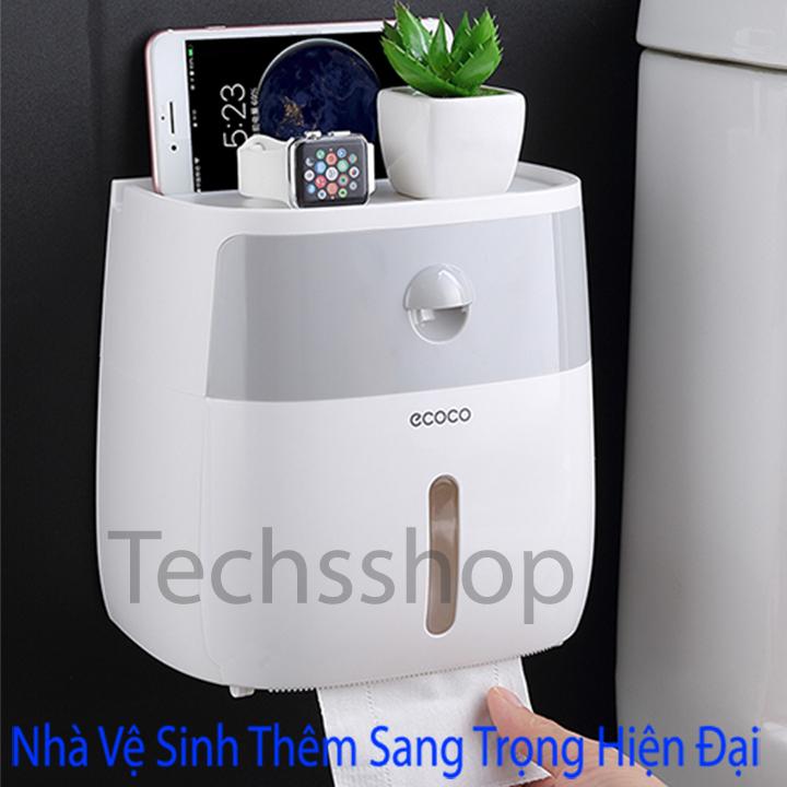 Hộp đựng giấy vệ sinh 2 tầng Ecoco đa năng dán tường E1804 - Hộp để giấy vệ sinh có ngăn kéo chống nước có khe để điện thoại - Kệ nhà tắm để đồ để băng vệ sinh