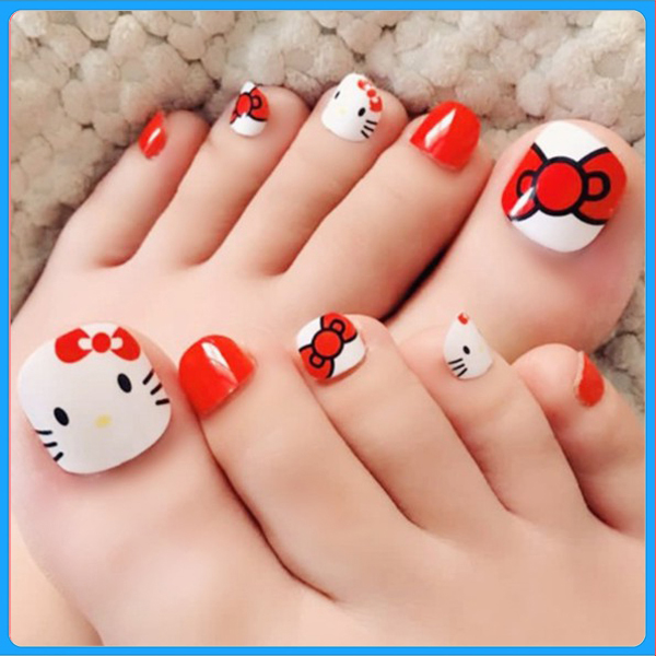 Hộp 24 Móng chân giả , nail giả , móng giả C34 (kèm keo dán)