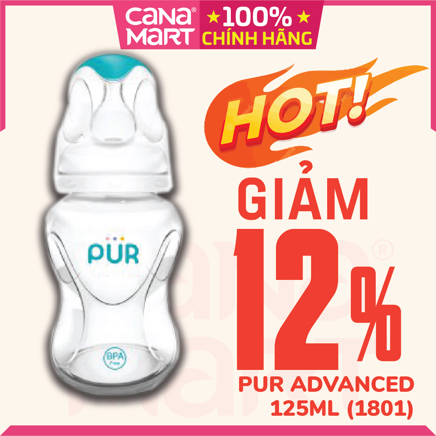 Bình sữa cổ thường Pur Advanced 125ml không chứa BPA