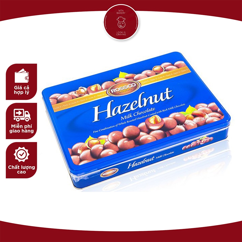 Socola rossco hộp thiếc 180g TN05 kẹo socola hương thơm bùi bọc nhân hạt phỉ và nhân hạnh nhân - 16TN Bakery