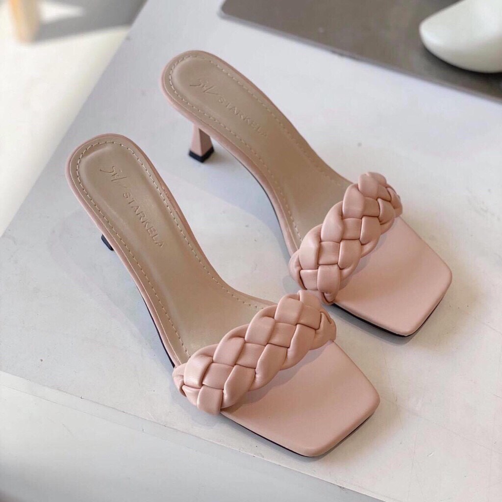 Dép cao gót nữ coi bính, guốc nữ thời trang fom chuẩn size 35-40 gót cao 7p màu xanh, đen và kem, tím