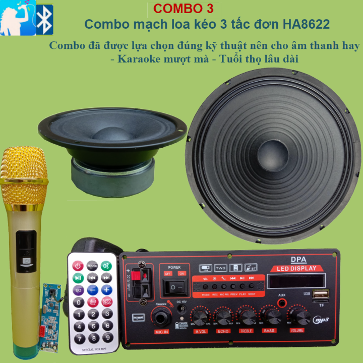 Combo mạch loa kéo 3 tấc đơn ha8622 - combo 3 micro uhf