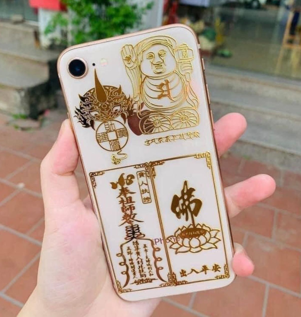 Bộ 4 Linh Phù - Thần Tài Cầm Búa + Tiền Vào Như Nước + Mua May Bán Đắt + Bình An - Miếng Dán Điện Thoại Tài Lộc May Mắn Bình An - Hình dán , Linh Phù Dán Điện Thoại