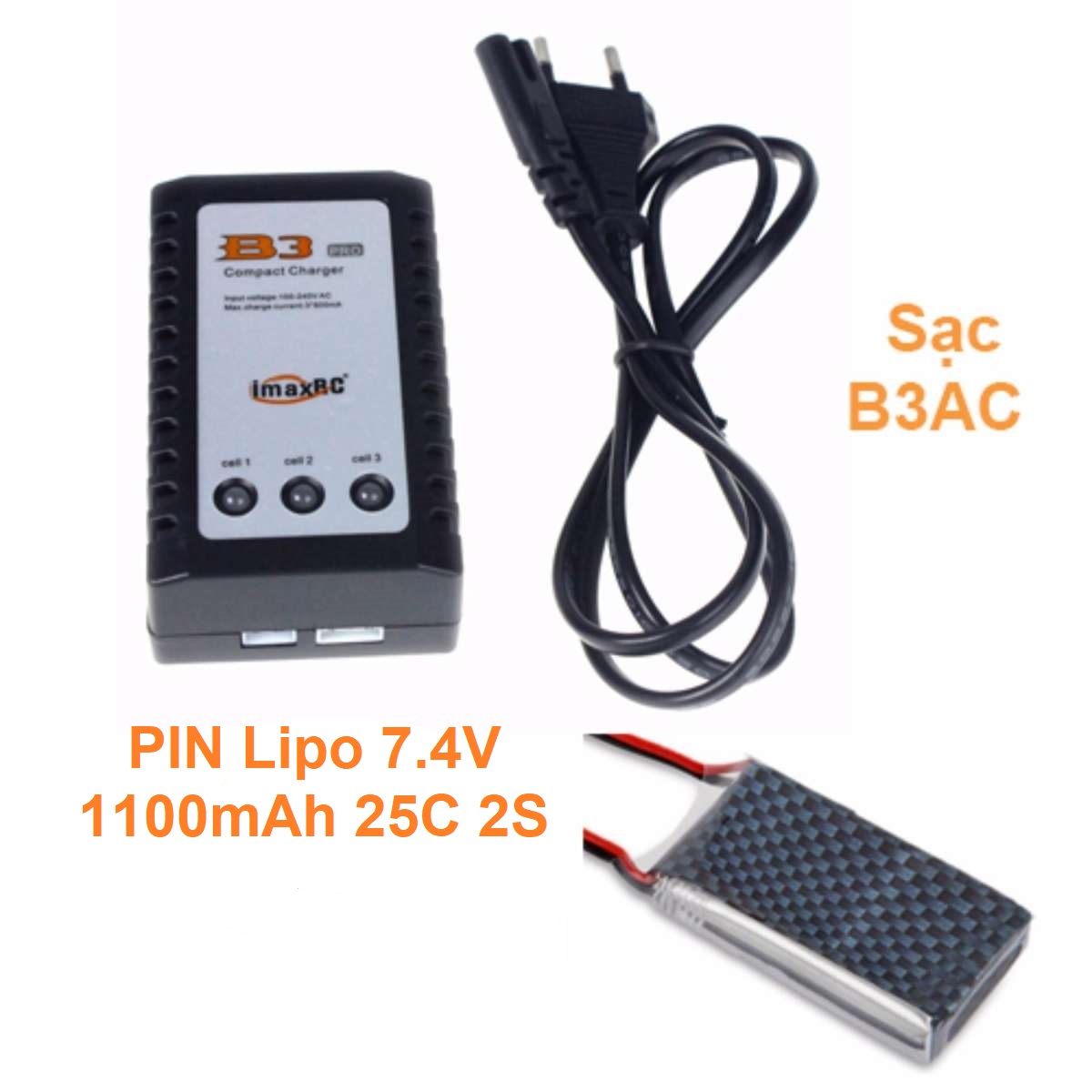 PIN lipo 1100 mAh 2S và bộ sạc pin lipo B3AC - ATDTECH