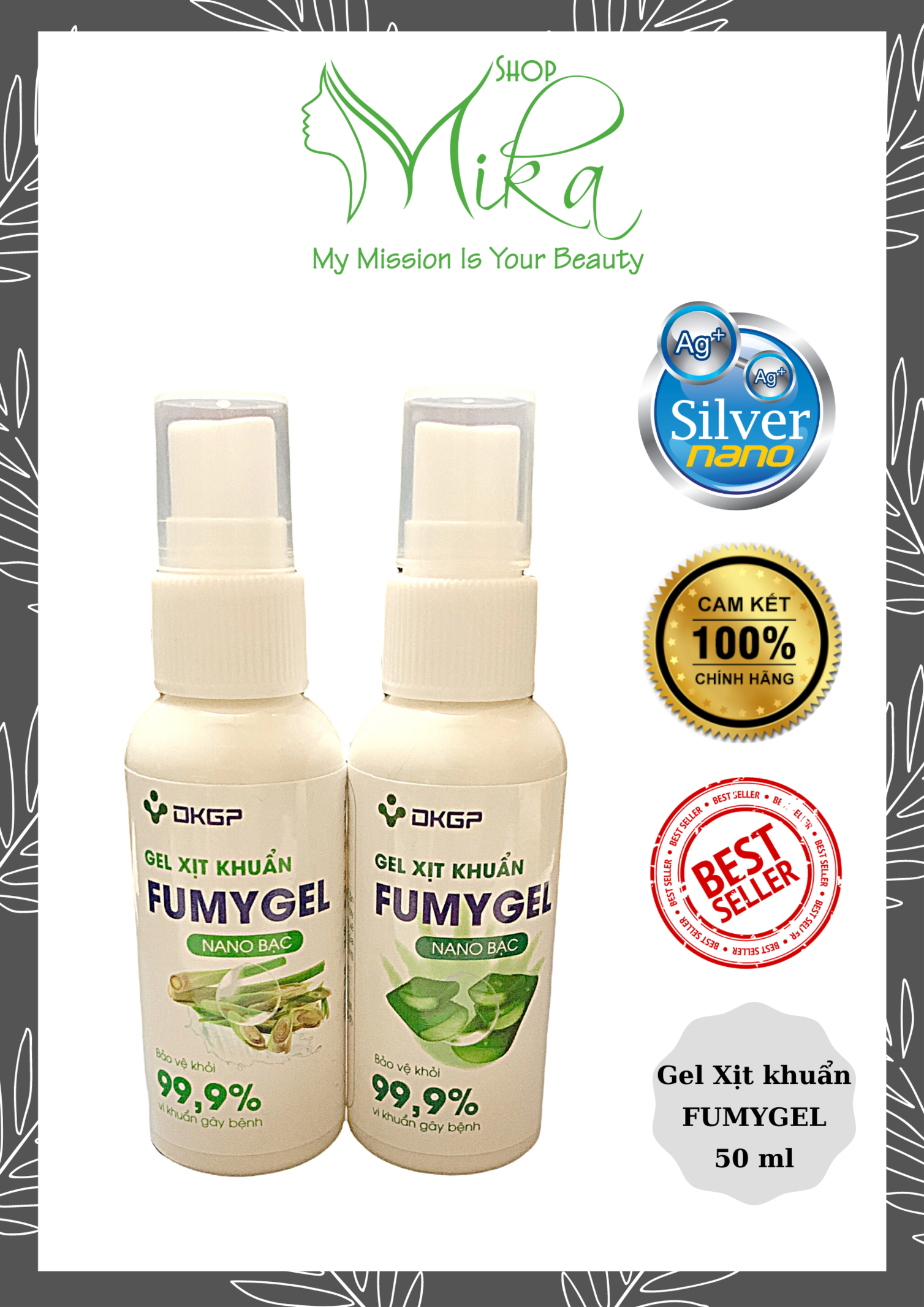 Gel xịt khuẩn nano bạc fumygel 50ml sát khuẩn nhanh an toàn cho da