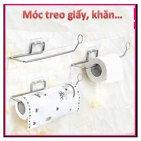Móc treo giấy vệ sinh, giấy lau bếp, khăn tay..Móc treo inox đa năng - Móc inox treo nhà tắm - nhà bếp