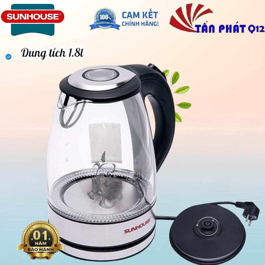 [HCM]Ấm siêu tốc THỦY TINH sunhouse SHD1217 hoặc SHD1215 (BH 1 NĂM, HÀNG CHÍNH HÃNG)