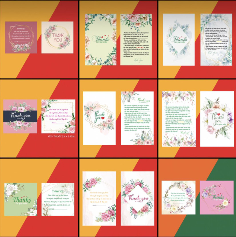 [HCM]THIỆP CÁM ƠN NHÃN CÁM ƠN THƯ CÁM ƠN THANKYOU CARD - COMBO 100 CÁI