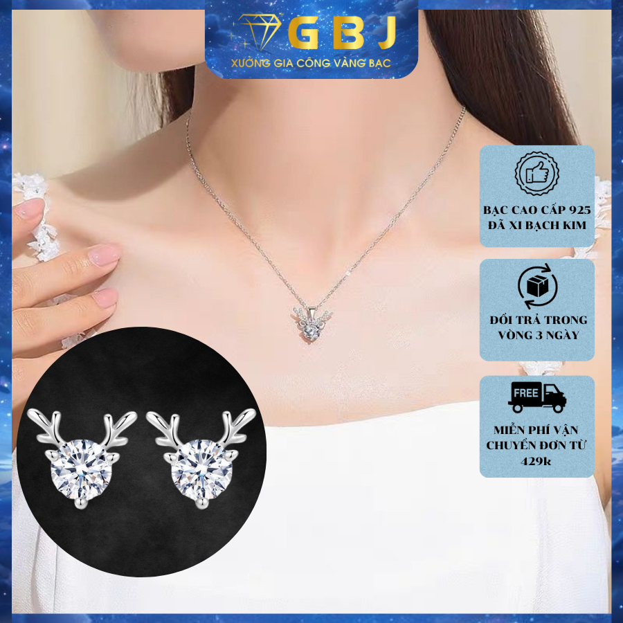 Combo dây chuyền + bông tai tuần lộc chuẩn bạc 925 - gbj48383-48169 + gbj46325-m - gia bảo jewelry