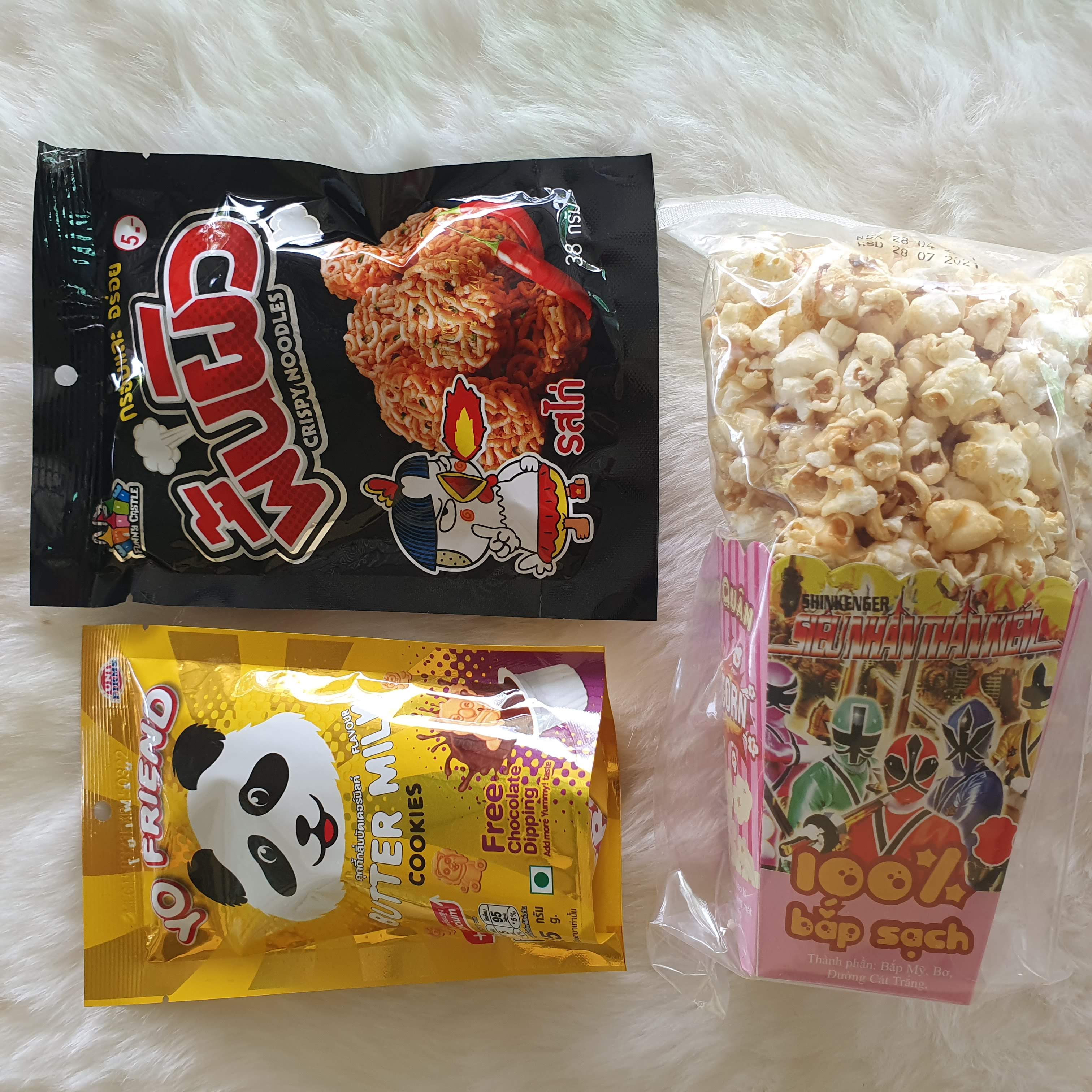 Combo3 bộ bánh ngon lạ miệng Mì nén gia vị CRISPY NOODLES, Bánh gấu YO FRIEND, Bắp sạch ăn vặt