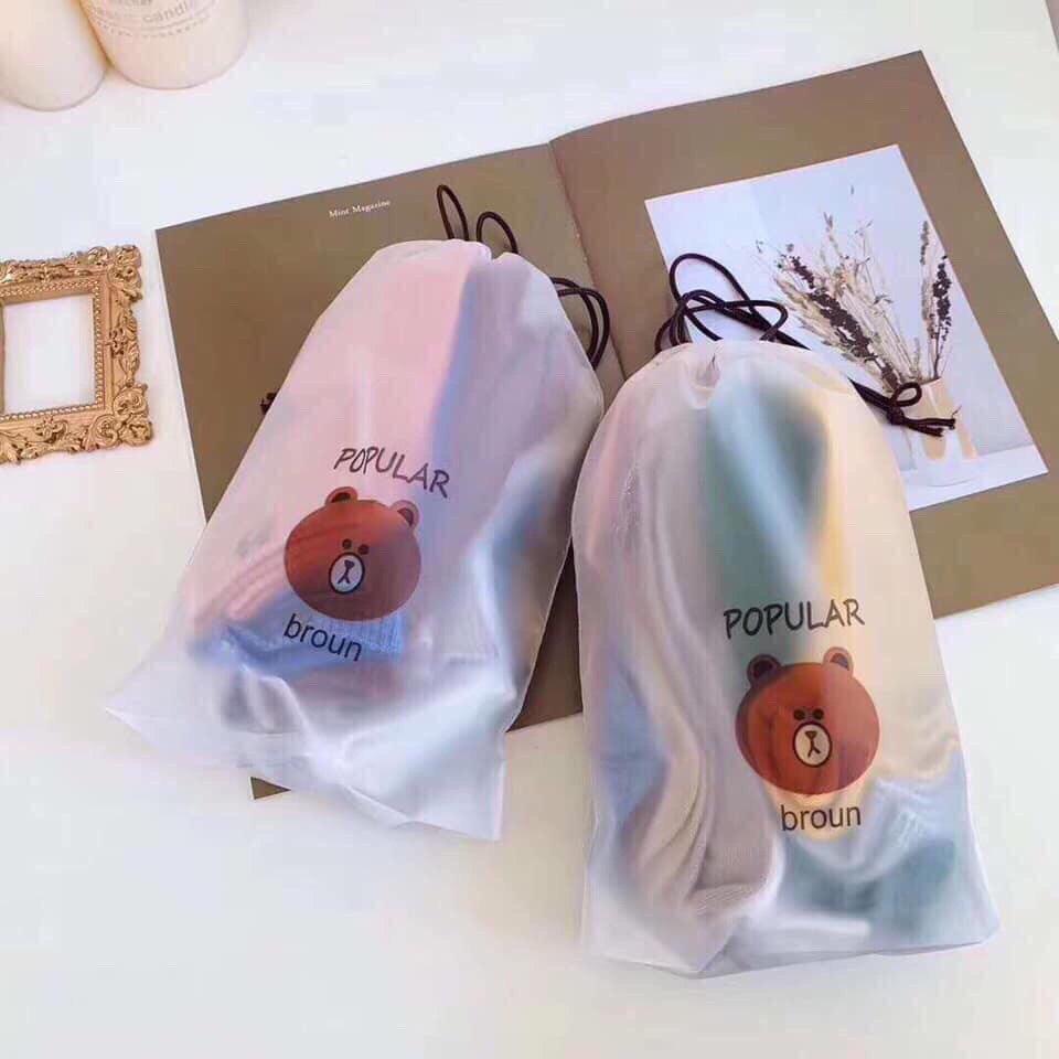 Set 10 đôi tất, vớ ulzzang trơn cổ ngắn hình gấu brown loại 1