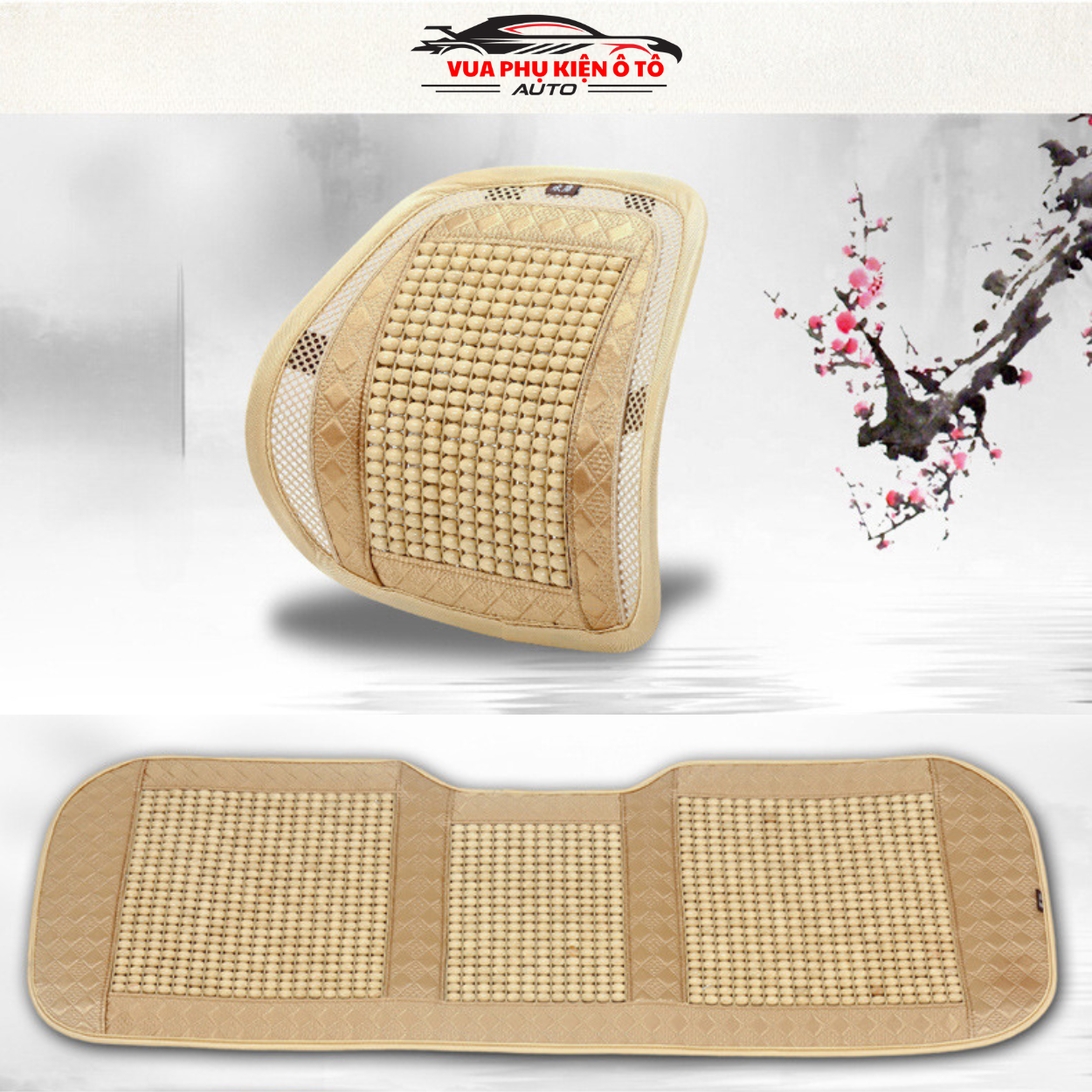 Tấm lót ghế và tựa lưng ô tô có hạt gỗ massage cao cấp, tấm tựa lưng, miếng đệm lót ô tô, xe hơi, xe tải