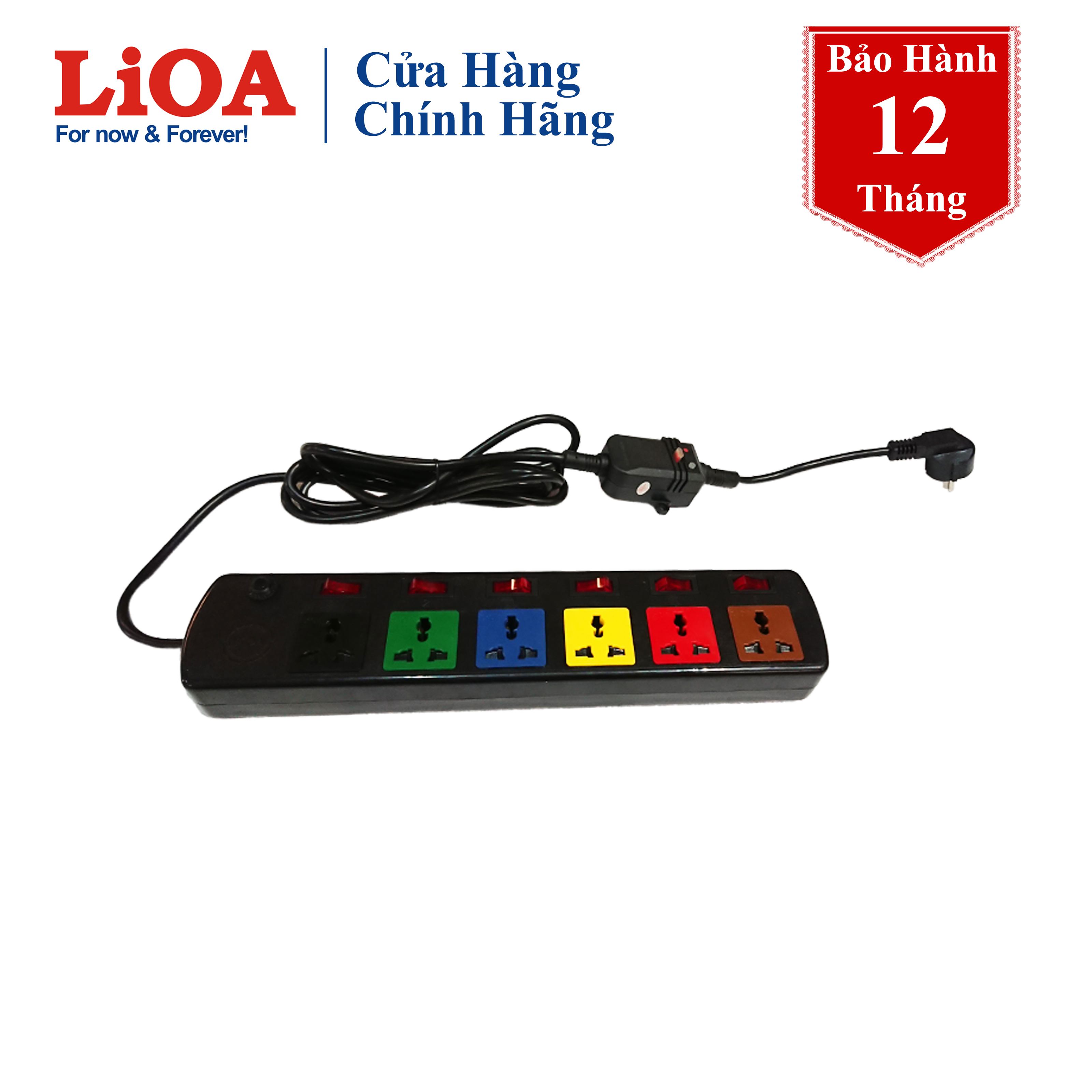 Ổ cắm điện LiOA có thiết bị chống giật 6 ổ, 6 công tắc, 3 lõi, 3 mét 6DOF33NCG